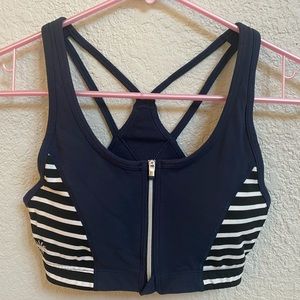 Athleta Striped Zip-Up Sports Bra